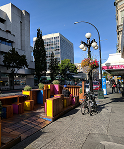 park bench along sidewalk in Victoria, BC